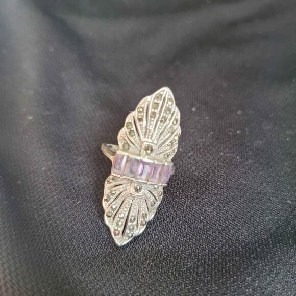 Jewelry - 925 Sterling Silver Vintage/Antique (?) Amethyst & Marcasite Art Deco Style Ring